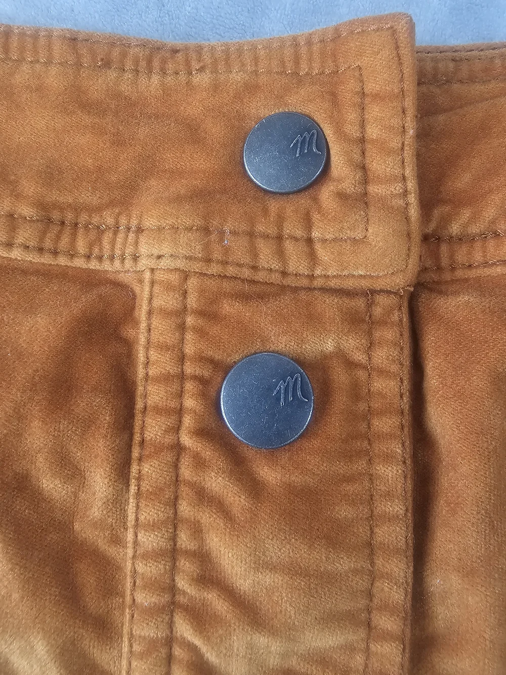 Madewell Velveteen‎ Mini Skirt Womens 6 Snap Button Front A Line Stretch Orange